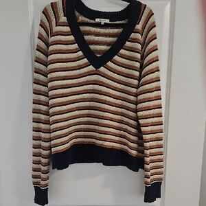 Madewell Arden Multicolor Striped V-Neck Sweater